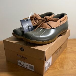 Sperry Duck Boots (Saltwater 1 Eye Style) Olive Green